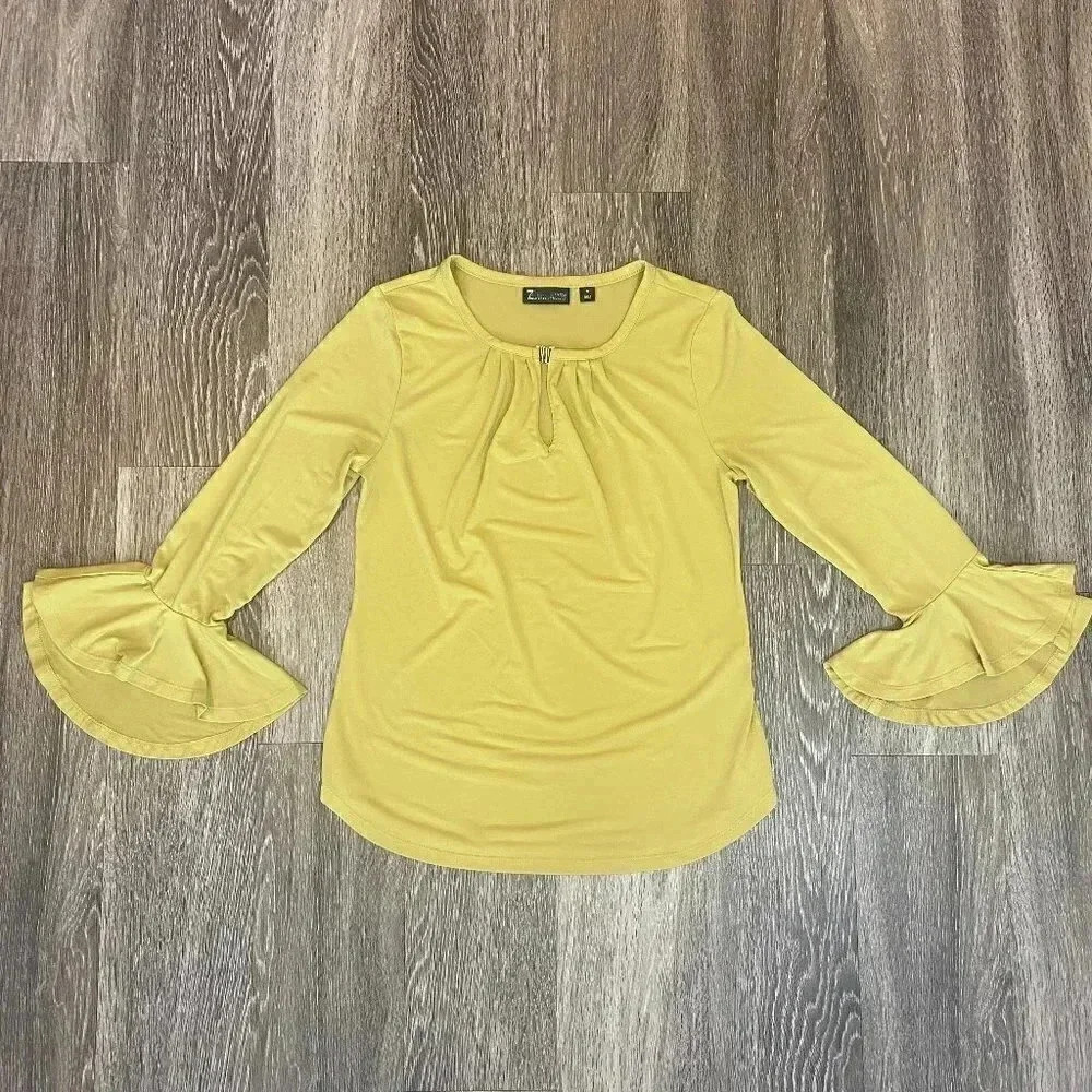Womens 7th Avenue Design Studio Yellow Ruffle Sleeve Blouse - S